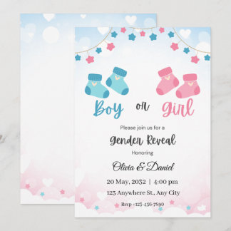 Pink Blue Cute Gender Reveal Invitation