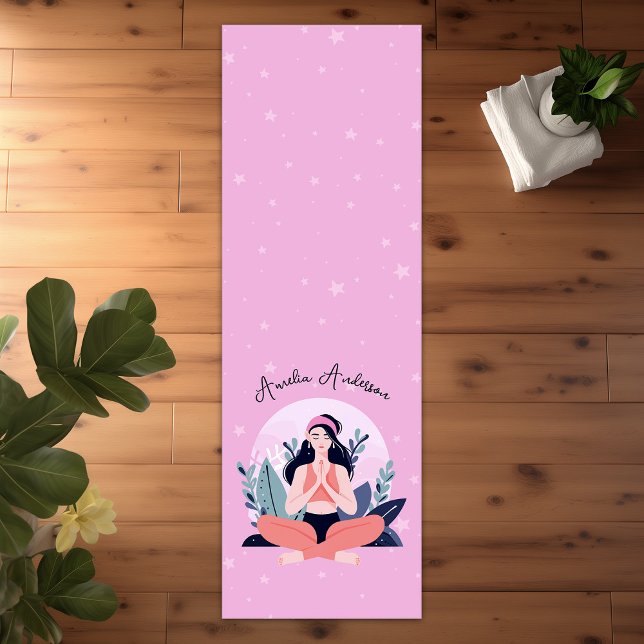 Pink & Blue Cute Girl in Meditation with Flowers Yoga Mat (Pink & Blue Cute Girl in Meditation with Flowers Yoga Mat)