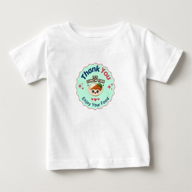 Pink Blue Cute Illustrative Food Business Thank Yo Baby T-Shirt (Front)