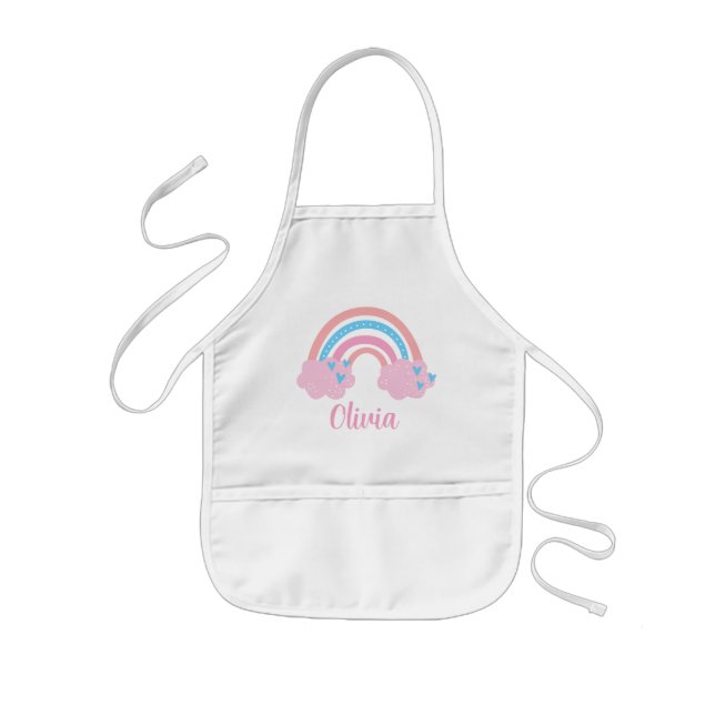 Pink Blue Cute Rainbow Hearts Kids Apron (Front)