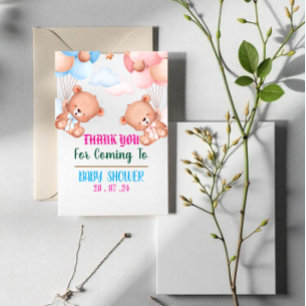 Pink Blue Cute Watercolor Thank You Card