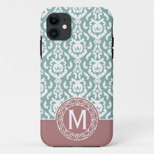 Pink Blue Damask Monogram iPhone 11 Case