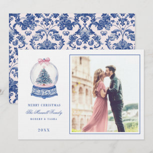 Pink & Blue Damask Snow Globe W/ Photo Invitation