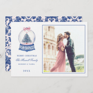 Pink & Blue Damask Snow Globe W/ Photo Invitation