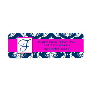 Pink Blue Damask Wedding Return Address Label