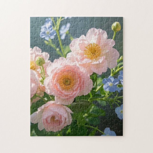 Pink Blue delicate flowers  Jigsaw Puzzle (Vertical)