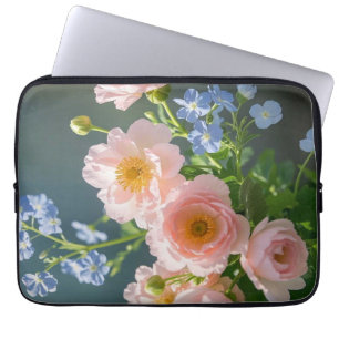 Pink Blue delicate flowers  Laptop Sleeve
