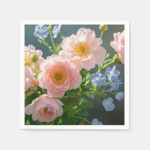 Pink Blue delicate flowers Napkin
