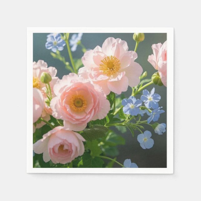 Pink Blue delicate flowers  Napkin (Front)