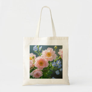 Pink Blue delicate flowers Tote Bag