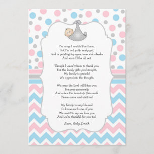Pink Blue Dot Baby Shower Thank You notes w/poem