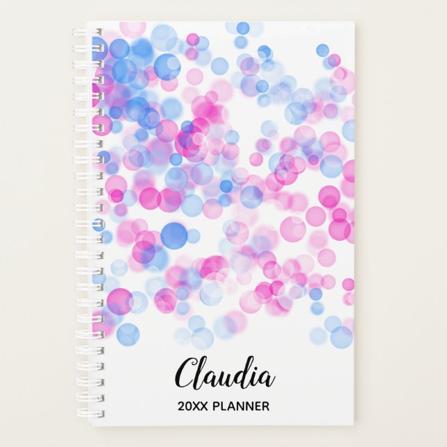 Pink Blue Dots Bokeh Effect | Personalised Planner (Front)