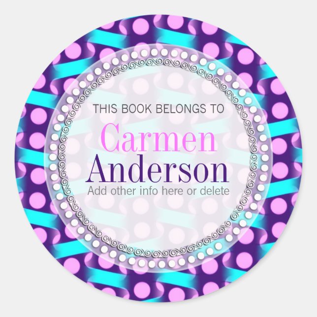 Pink Blue Dotty Pattern Gift Book label Sticker (Front)