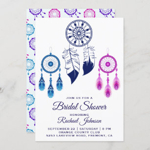 Pink Blue Dream Catcher Bridal Shower Invitation