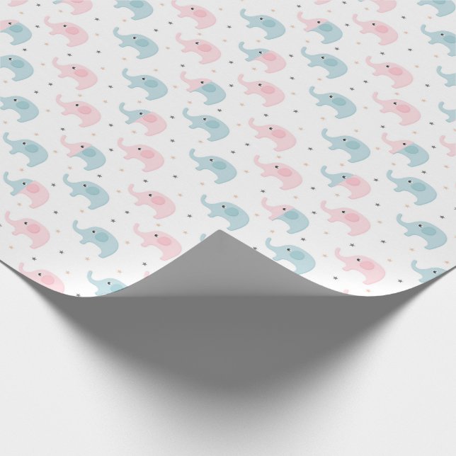 Pink Blue Elephants Baby Girl Boy Shower Wrapping Paper (Corner)