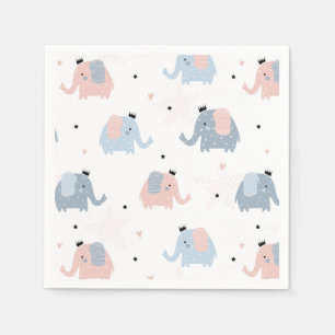 Pink Blue Elephants Girl Boy Baby Shower Cute Napkin