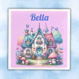 Pink & Blue Fairy Cottage Core Monogram on Pink   Napkin