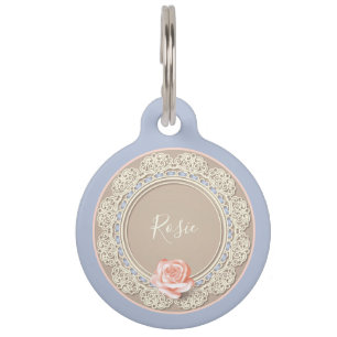 Pink & Blue Faux Lacework Personalized Pet ID Tag