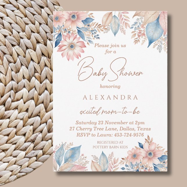 Pink Blue Floral Boho Chic Baby Shower Invitation (Creator Uploaded)