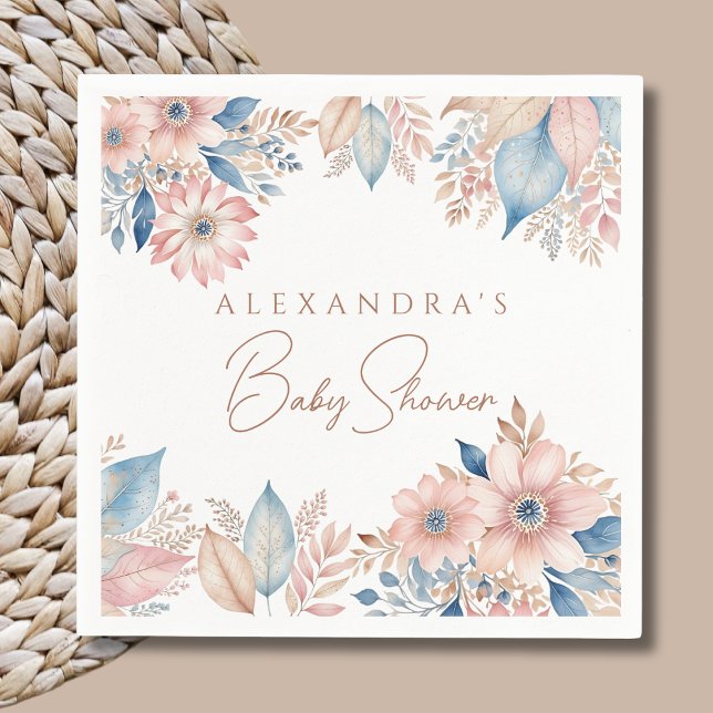Pink Blue Floral Boho Chic Baby Shower Napkin (Creator Uploaded)