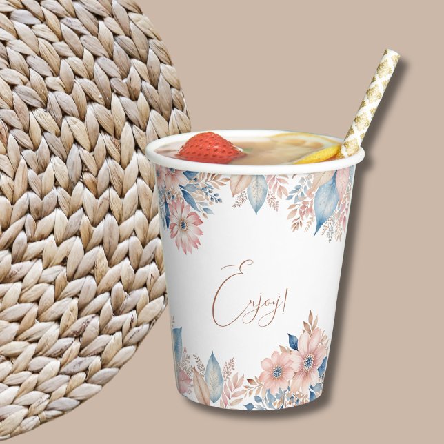 Pink Blue Floral Boho Chic Baby Shower Paper Cups (Creator Uploaded)