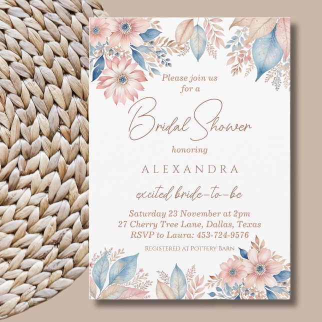Pink Blue Floral Boho Chic Bridal Shower Invitation (Creator Uploaded)