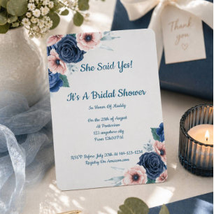 Pink Blue Floral Bridal Shower invitation
