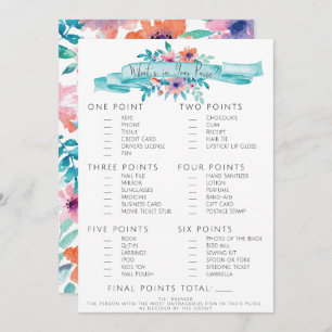 Pink Blue Floral Bridal Shower Purse Game Invitation