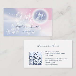 Pink Blue Floral Butterfly Business Card