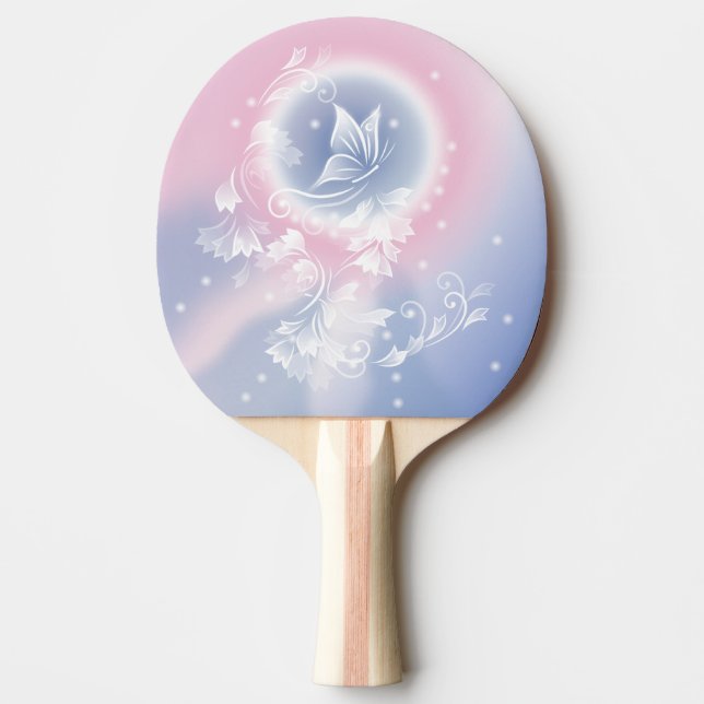 Pink Blue Floral  Butterfly Fantasy Ping Pong Paddle (Front)