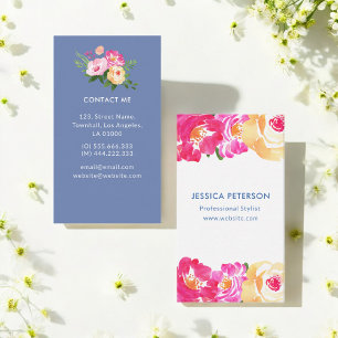 Pink Blue Floral Chic Wedding Planner Business Card