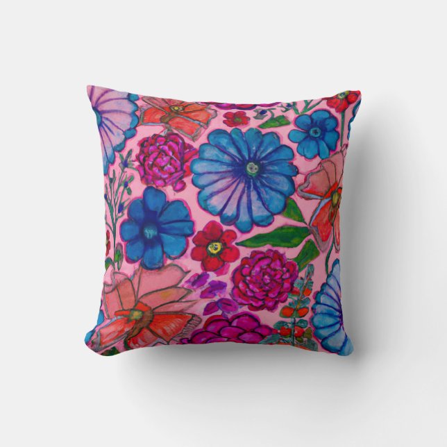 Pink & Blue Floral Design Cushion (Front)