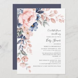 Pink Blue Floral Pastel Bloom Baby Shower Invitation