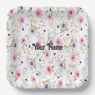 Pink, Blue Floral Pattern     Paper Plate