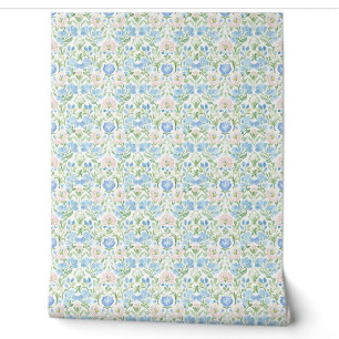 Pink Blue Floral Pattern Wallpaper