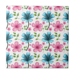 Pink & Blue Floral Seamless Pattern Ceramic Tile