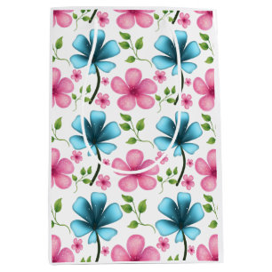 Pink & Blue Floral Seamless Pattern Medium Gift Bag