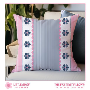 Pink Blue Floral Stripe Cushion