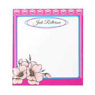 Pink & Blue Floral Stylish Feminine Girly Name  Notepad