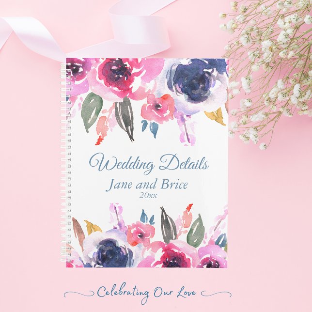Pink Blue Floral Wedding Details Planner (Creator Uploaded)