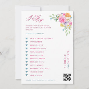 Pink & Blue Floral Wedding I Spy Hunt Game Card