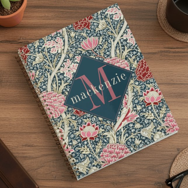 Pink Blue Floral William Morris Elegant Monogram Planner (Creator Uploaded)