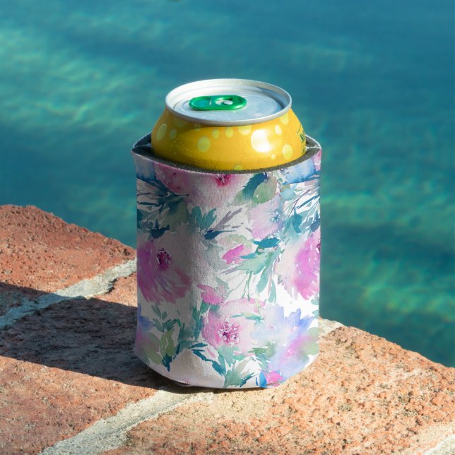 Pink & blue flowers collage pattern can cooler (In Situ Pool)