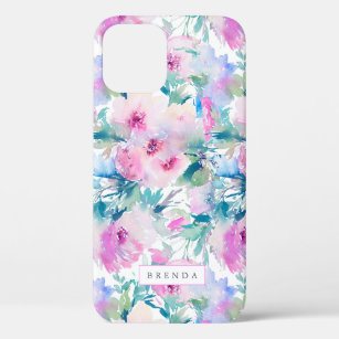 Pink & blue flowers collage pattern iPhone 12 case