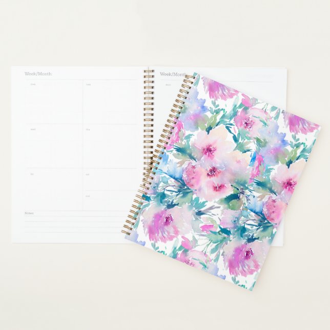 Pink & blue flowers collage pattern notebook planner (Display)