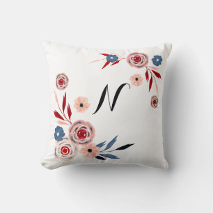 Pink, blue flowers, floral pattern, personalised cushion