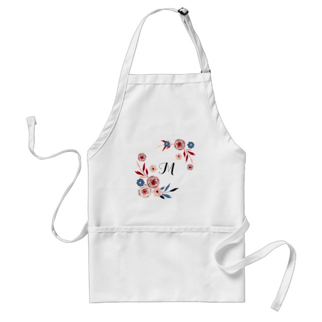 Pink, blue flowers, floral pattern, personalised, standard apron (Front)