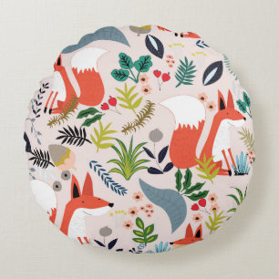 Pink, blue flowers: fox garden. round cushion