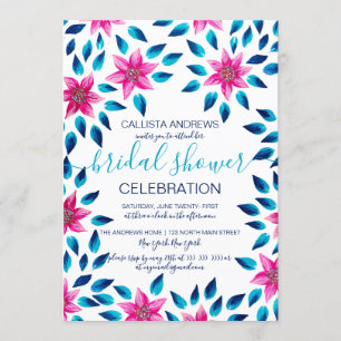 Pink Blue Flowers Leaf Acrylic Paint Bridal Shower Invitation
