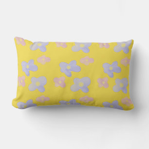 Pink Blue Flowers on Bright Yellow Lumbar Cushion